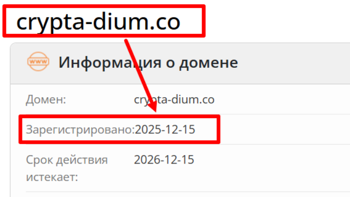 Возраст домена crypta-dium.co и отзывы пользователей