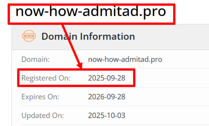 Реальный возраст домена мошенников now-how-admitad.pro