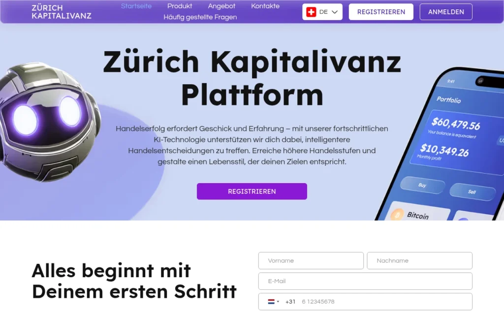 Скриншот сайта zurich-kapitalivanz.com с отзывами пользователей и анализом условий работы и возможных особенностей платформы
